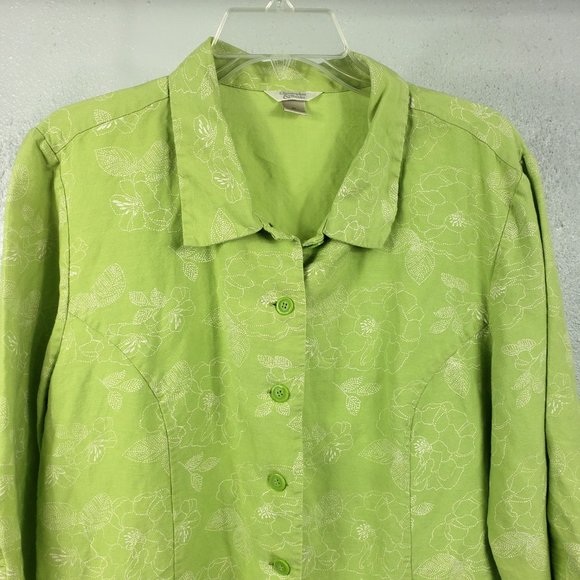 Christopher & Banks Mint Floral Short Sleeve Button Down XL Shirt Top Blouse - Picture 2 of 10